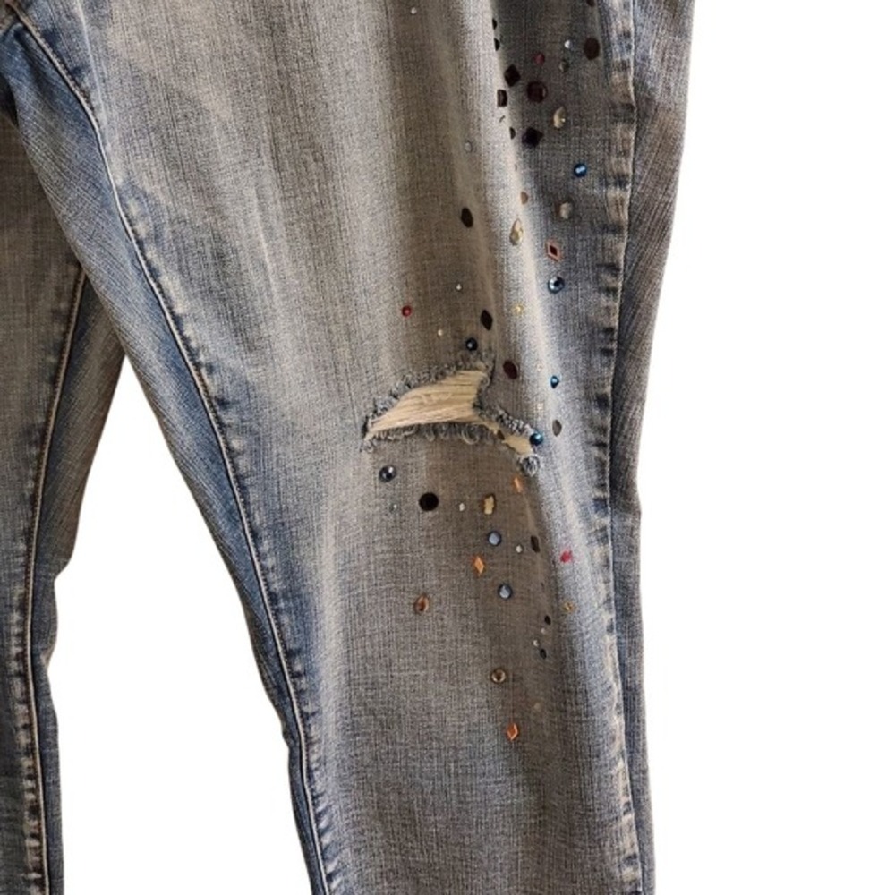Copperflash 22W High Rise Skinny Jeans Light Wash Rhinestone Distressed NEW - Picture 2 of 9